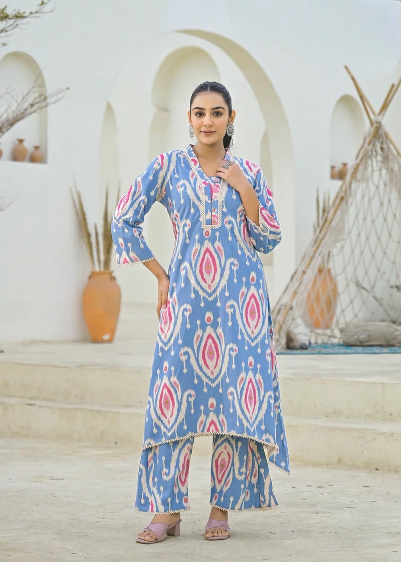 ANNI Designer Women's Rayon Viscose A-Line Printed Kurta with Pant (Geena Sky_S_Sky_Small) - Image 5