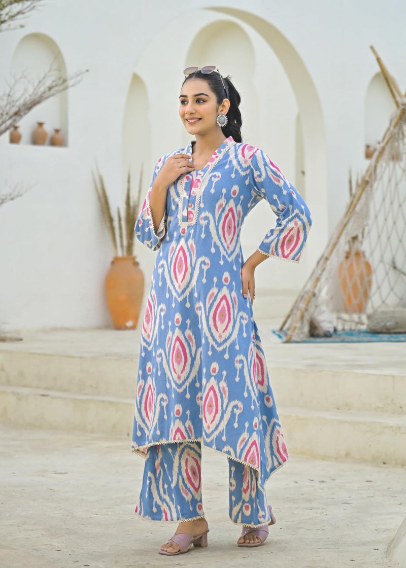 ANNI Designer Women's Rayon Viscose A-Line Printed Kurta with Pant (Geena Sky_S_Sky_Small) - Image 3