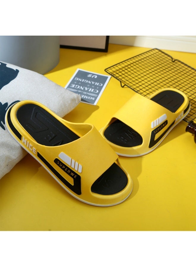 Aethvive Men Fashion Color Block EVA Slide Slippers, Non Slip Thick Sole Waterproof Bath Slides, Soft Lightweight Couple Casual Sandals For Home Shower Beach Outdoor Daily Wear Yellow - Image 1