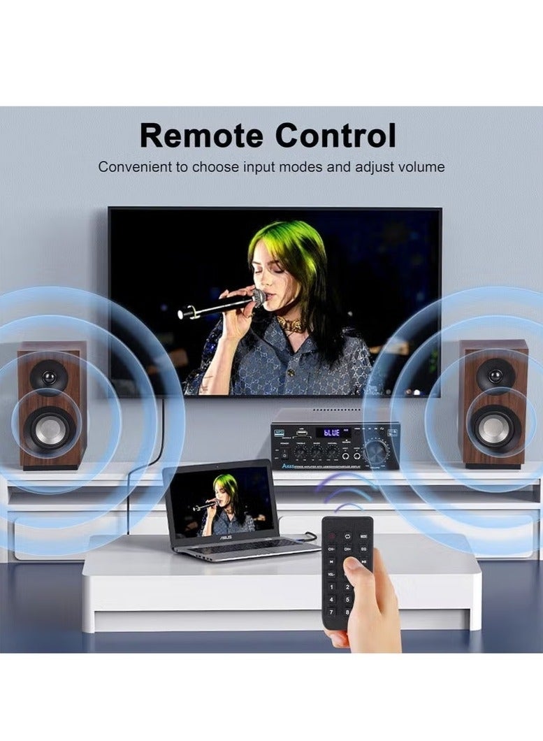 WALALLA Home Audio Amplifier Stereo Receiver,300Wx2 Dual Channel Speaker Amplifier with FM Radio with Remote Control ,Bluetooth 5.0 USB SD Card Input for Home Theater Audio Stereo System - Image 5