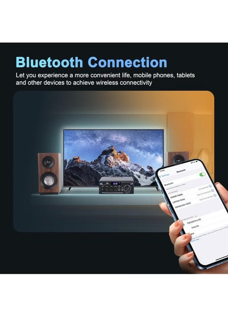 WALALLA Home Audio Amplifier Stereo Receiver,300Wx2 Dual Channel Speaker Amplifier with FM Radio with Remote Control ,Bluetooth 5.0 USB SD Card Input for Home Theater Audio Stereo System - Image 4
