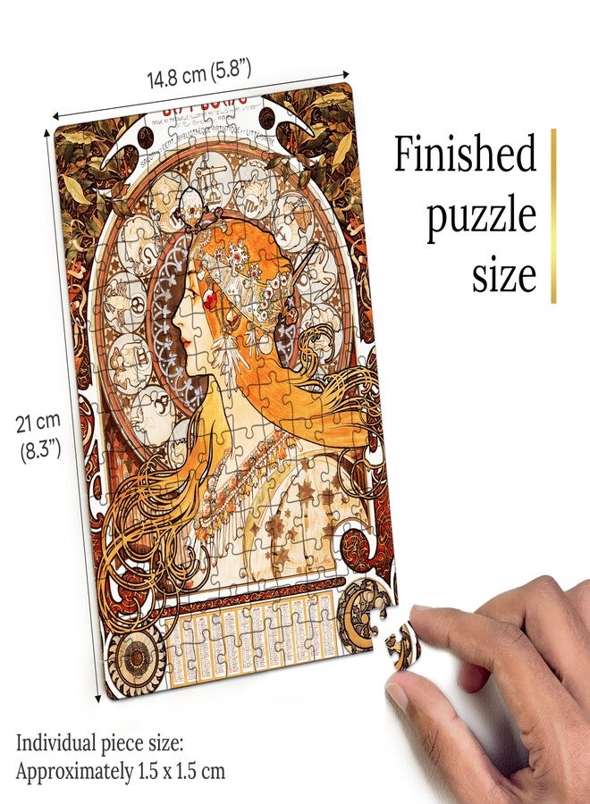 91Knots - Zodiaque 140 Pieces Wooden Jigsaw Puzzle for Adults & Kids 5+ | Alphonse Maria Mucha Artwork | Pocket Puzzle Games & Toys | Puzzle for Kids - Image 5