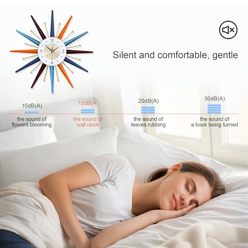 Vctrqov Large Wall Clock 22 Inch Modern Wall Clock Starburst Mid-Century Modern Decor Non-Ticking Battery Operated Colorful Clock Home Decorations for Living Room Bedroom Kitchen Office - Image 4
