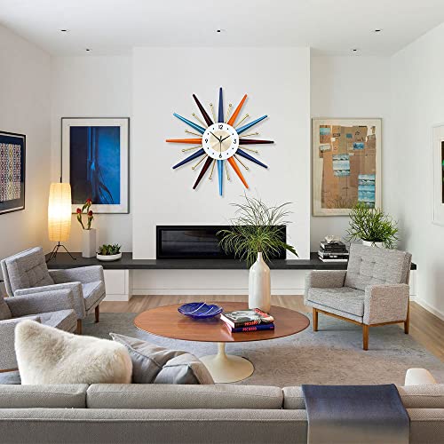 Vctrqov Large Wall Clock 22 Inch Modern Wall Clock Starburst Mid-Century Modern Decor Non-Ticking Battery Operated Colorful Clock Home Decorations for Living Room Bedroom Kitchen Office - Image 2