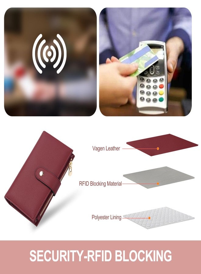 yiijay Womens Wallet RFID Blocking Leather Trifold Clutch Wallet Credit Card Holder Ladies Travel Wallet Purse with Pen Holder - Image 5