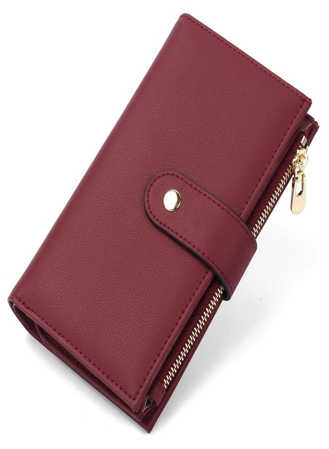 yiijay Womens Wallet RFID Blocking Leather Trifold Clutch Wallet Credit Card Holder Ladies Travel Wallet Purse with Pen Holder - Image 1