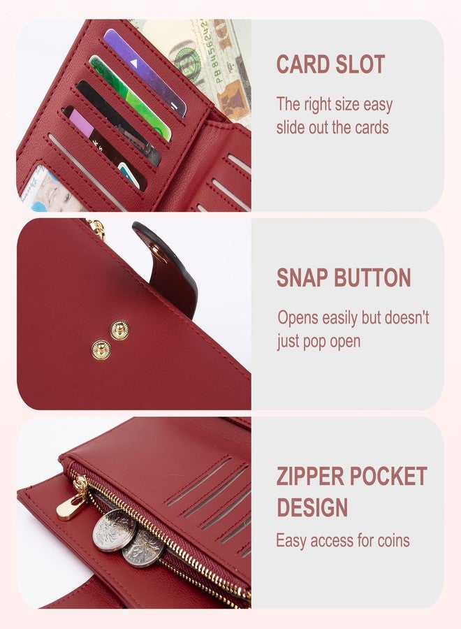 yiijay Womens Wallet RFID Blocking Leather Trifold Clutch Wallet Credit Card Holder Ladies Travel Wallet Purse with Pen Holder - Image 3