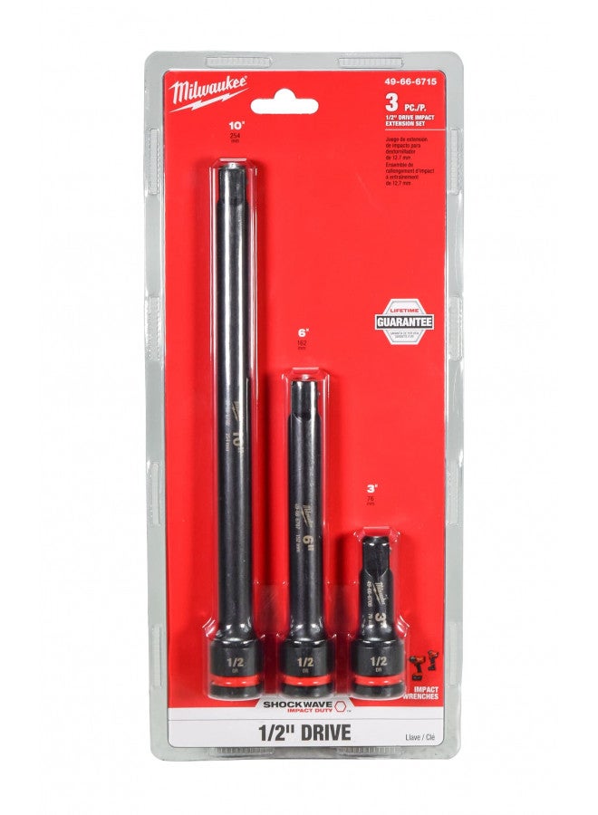 Milwaukee 49-66-6715 3 Piece Shockwave Impact Duty 1/2" Drive Extension Set - Image 1