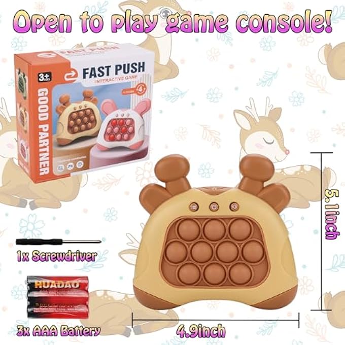 FAST PUSH GAME, DEER HANDHELD SPEED PUSH BUBBLE GAME CONSOLE, LIGHT UP POP GAME SENSORY FIDGET TOYS FOR KIDS, AUTISM SENSORY TOYS, BIRTHDAY EASTER TOY FOR BOYS GIRLS ADULTS(BROWN) - Image 5