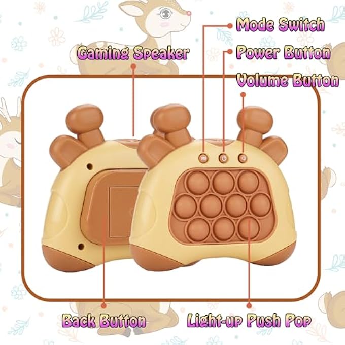 FAST PUSH GAME, DEER HANDHELD SPEED PUSH BUBBLE GAME CONSOLE, LIGHT UP POP GAME SENSORY FIDGET TOYS FOR KIDS, AUTISM SENSORY TOYS, BIRTHDAY EASTER TOY FOR BOYS GIRLS ADULTS(BROWN) - Image 3