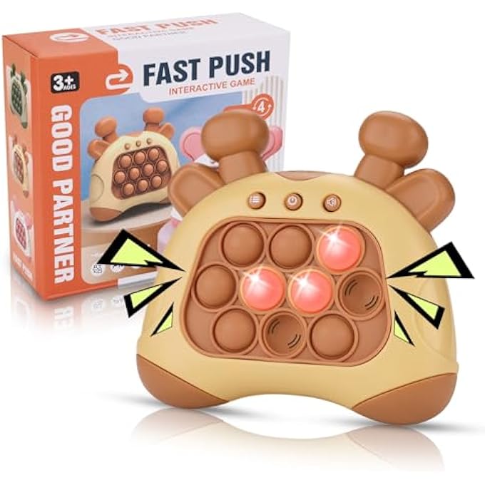 FAST PUSH GAME, DEER HANDHELD SPEED PUSH BUBBLE GAME CONSOLE, LIGHT UP POP GAME SENSORY FIDGET TOYS FOR KIDS, AUTISM SENSORY TOYS, BIRTHDAY EASTER TOY FOR BOYS GIRLS ADULTS(BROWN) - Image 1