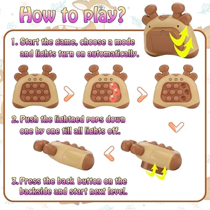 FAST PUSH GAME, DEER HANDHELD SPEED PUSH BUBBLE GAME CONSOLE, LIGHT UP POP GAME SENSORY FIDGET TOYS FOR KIDS, AUTISM SENSORY TOYS, BIRTHDAY EASTER TOY FOR BOYS GIRLS ADULTS(BROWN) - Image 4