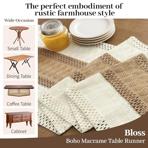 Bloss Boho Table Runner 72 Inches Long Farmhouse Rustic Tables Runner, Cream & Brown Cotton Table Runner, Woven Easter Summer Tables Runners for Kitchen Dining Table Decor,Coffee Table & Living Room - Image 3