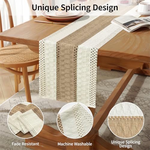 Bloss Boho Table Runner 72 Inches Long Farmhouse Rustic Tables Runner, Cream & Brown Cotton Table Runner, Woven Easter Summer Tables Runners for Kitchen Dining Table Decor,Coffee Table & Living Room - Image 4