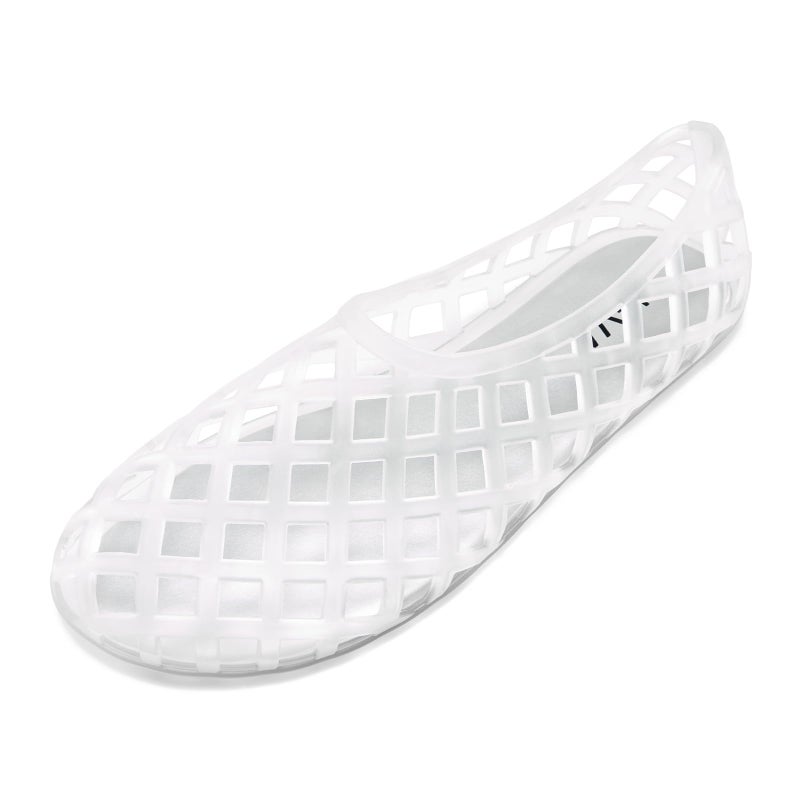 HEVA Jelly Mesh Flats for Womens Closed Toe Beach Slip On Summer Sandals Lightweight Clear Hollow Shoes(7 M US Transparent) - Image 4