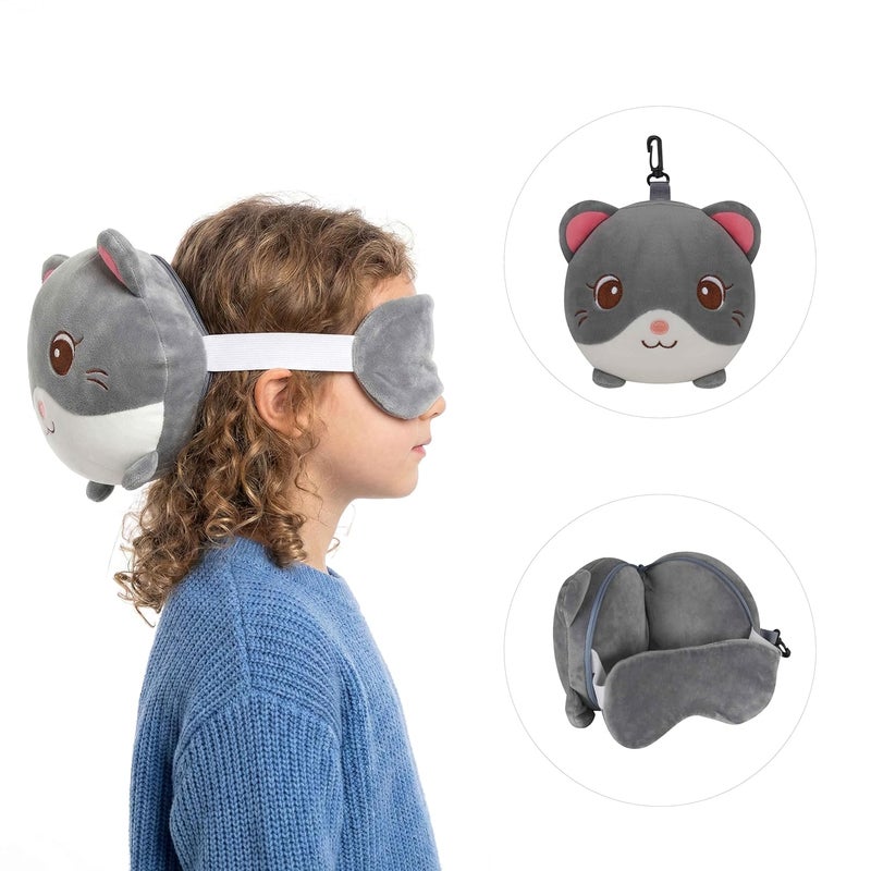 VEA Kids Cat Pillow with Eye Mask (Grey) - Image 2