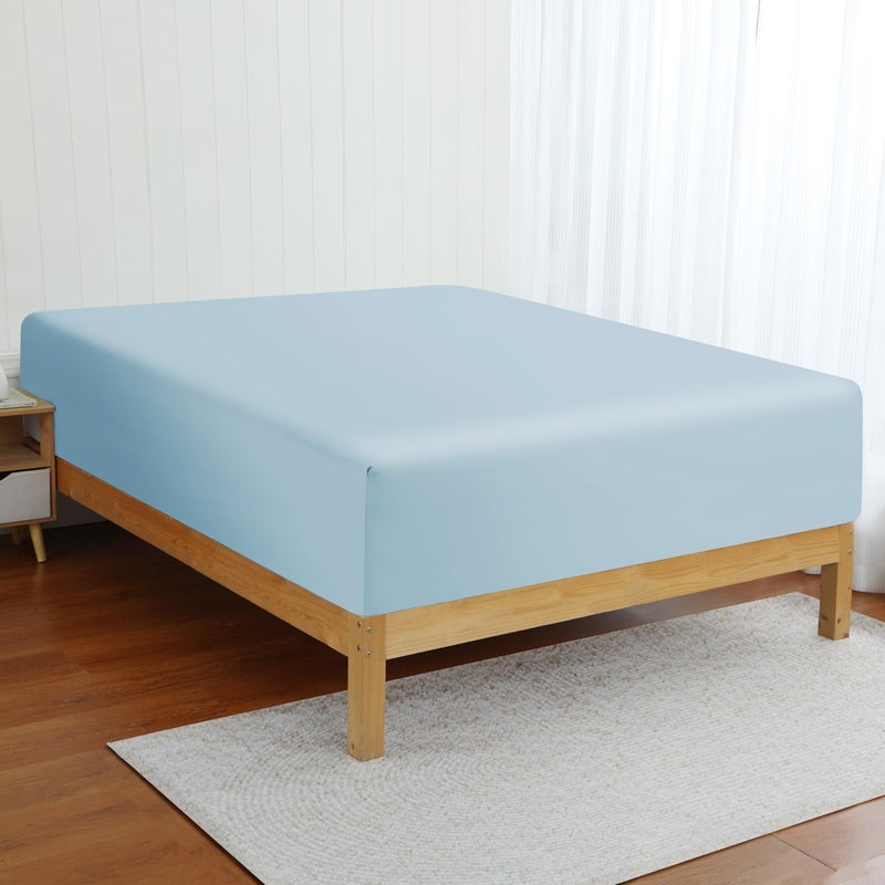 Zaizaihome Bamboo Viscose Cooling Fitted Sheet King Size Only  400 Thread Count  16"" Deep Pocket Cooling Bottom Sheets for Hot Sleeper  Silky Soft Breathable (King  Sky Blue  - Image 4