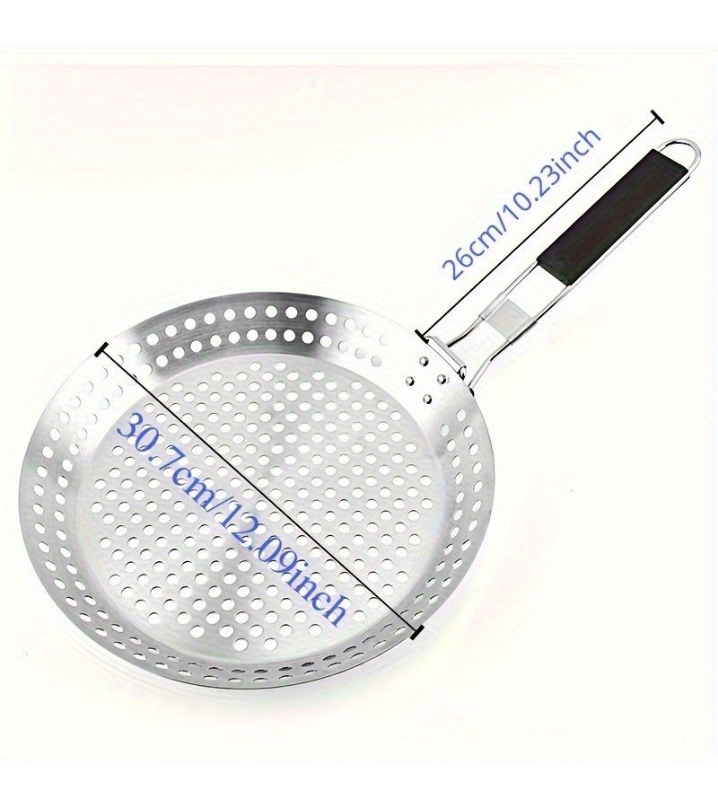 Perforated Stainless Steel Barbecue Tray With Handle For Vegetables Meat Pizza - Image 4