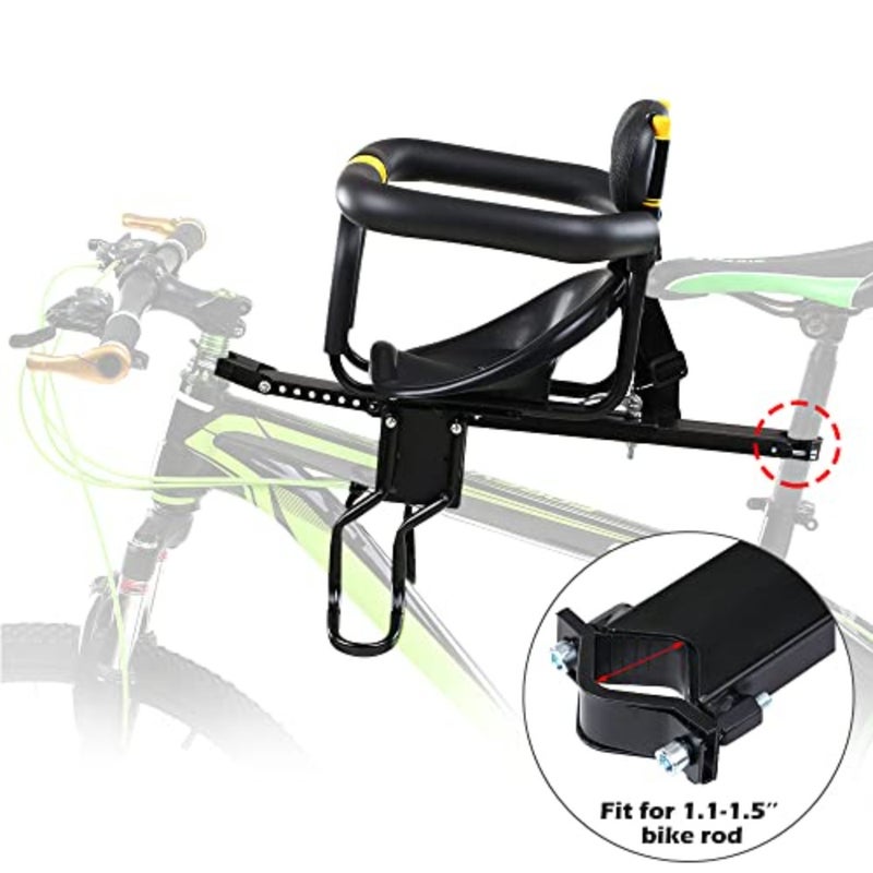 Safety Child Front Bike Seat for with Foot Pedals, Back Rest Support, Compatible with MTB and Road Bikes 3-6 Years Adjustable Aluminum Alloy Frame Black - Image 4