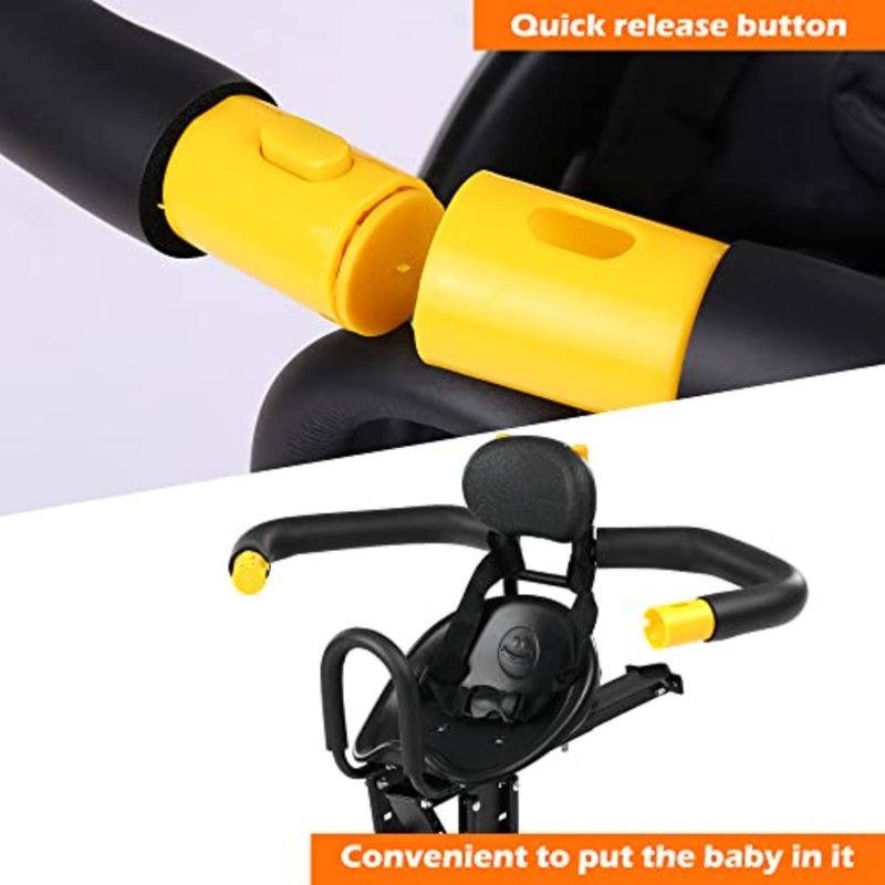 Safety Child Front Bike Seat for with Foot Pedals, Back Rest Support, Compatible with MTB and Road Bikes 3-6 Years Adjustable Aluminum Alloy Frame Black - Image 5