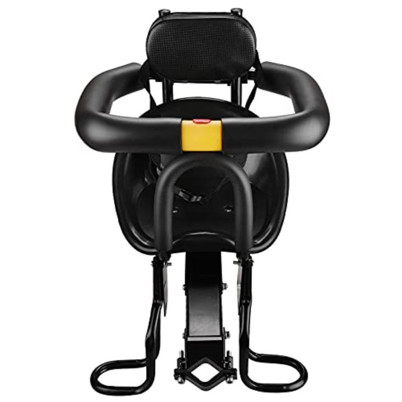 Safety Child Front Bike Seat for with Foot Pedals, Back Rest Support, Compatible with MTB and Road Bikes 3-6 Years Adjustable Aluminum Alloy Frame Black - Image 1