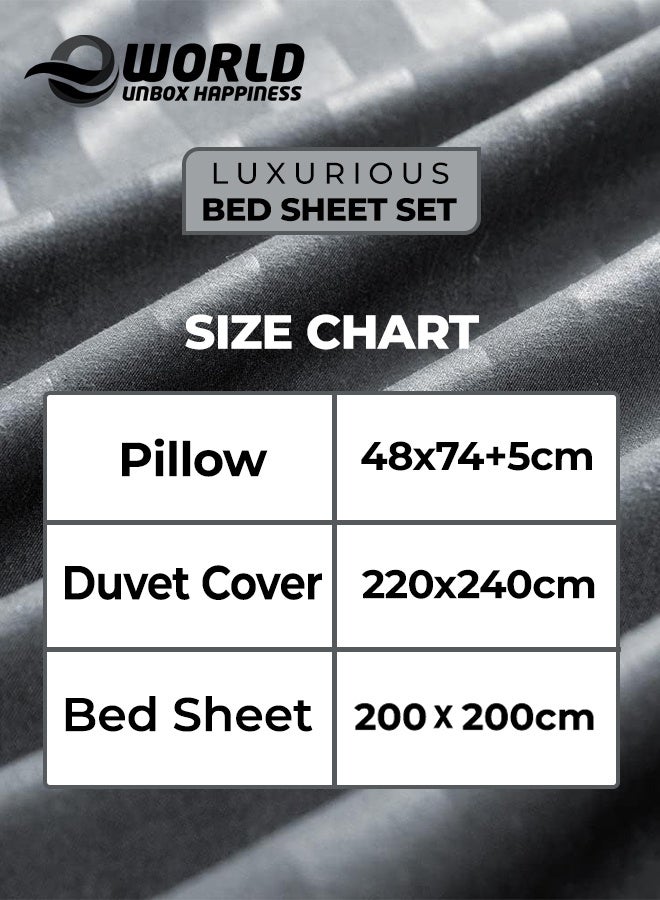 Eworld 4-Piece Luxury King Size Grey Striped Bedding Set Includes 1 Duvet Cover (220x240cm), 1 Bedsheet (200x200cm), and 2 Pillow Cases (48x74+5cm) for Ultimate Hotel-Inspired Sophistication - Image 2