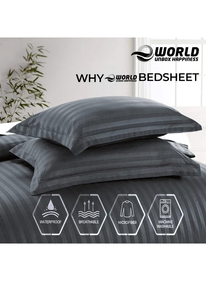 Eworld 4-Piece Luxury King Size Grey Striped Bedding Set Includes 1 Duvet Cover (220x240cm), 1 Bedsheet (200x200cm), and 2 Pillow Cases (48x74+5cm) for Ultimate Hotel-Inspired Sophistication - Image 5