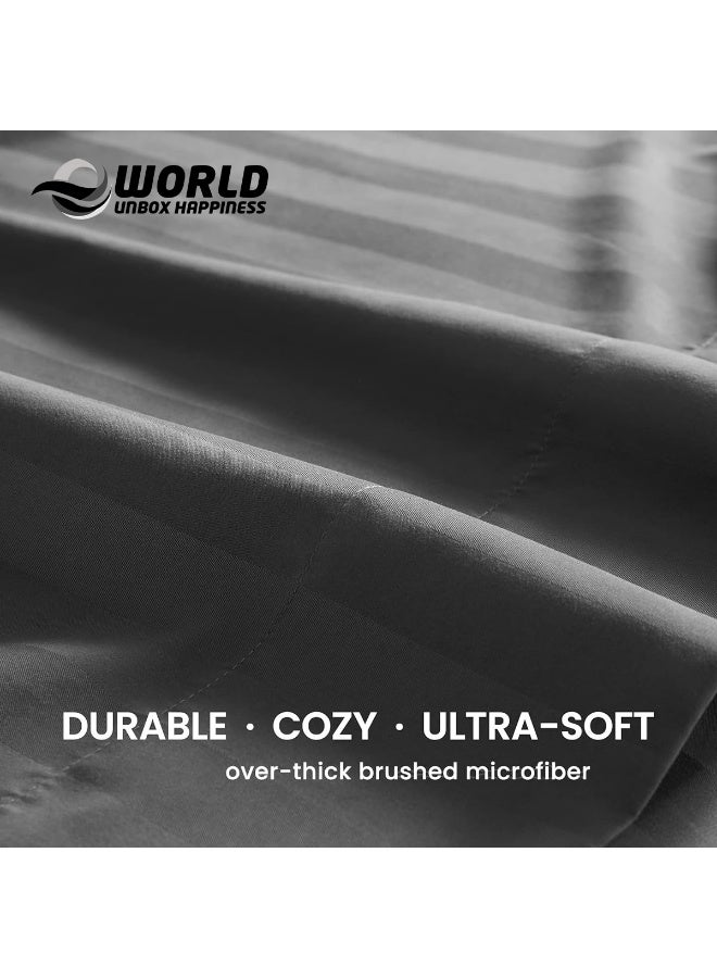 Eworld 4-Piece Luxury King Size Grey Striped Bedding Set Includes 1 Duvet Cover (220x240cm), 1 Bedsheet (200x200cm), and 2 Pillow Cases (48x74+5cm) for Ultimate Hotel-Inspired Sophistication - Image 4