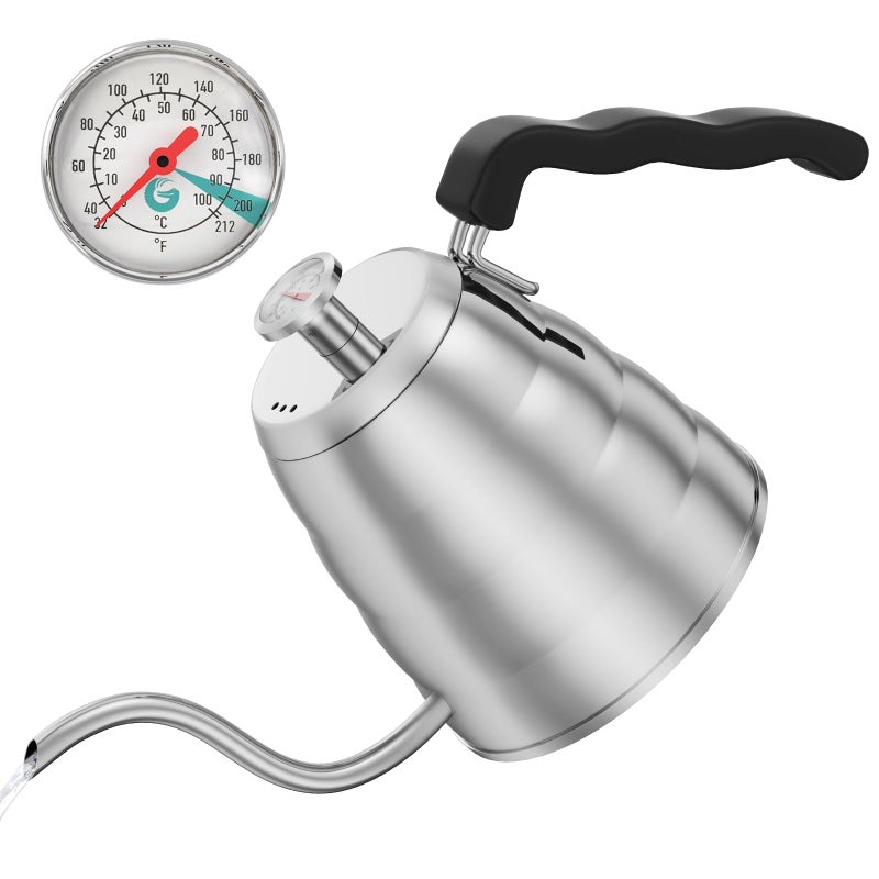 Coffee Gator Gooseneck Kettle  12 Litre StainlessSteel Stovetop Kettles wPrecision Drip Spout  Builtin Thermometer