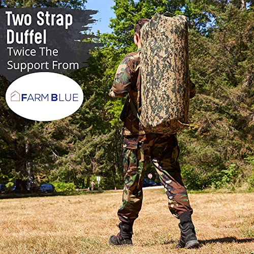 Farm Blue 2 Strap Top Load Non-Zipper Extra Large XL Military Duffel Bags - Heavy Duty Army Grade Cotton Canvas Duffle bags For Men, Women & Students - Tactical Gear Sack 22" x 38" Digital Camo - Image 2