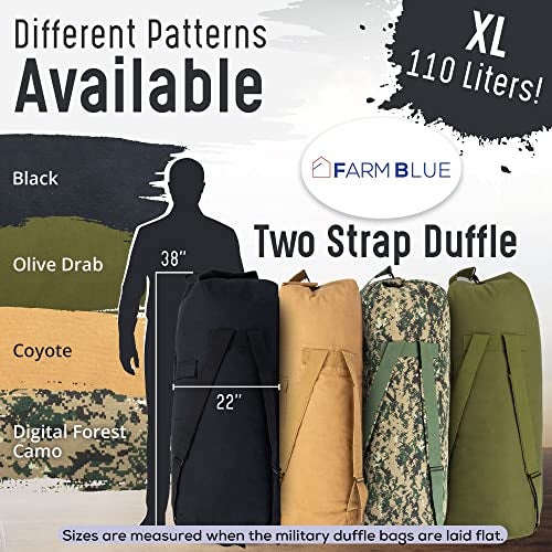 Farm Blue 2 Strap Top Load Non-Zipper Extra Large XL Military Duffel Bags - Heavy Duty Army Grade Cotton Canvas Duffle bags For Men, Women & Students - Tactical Gear Sack 22" x 38" Digital Camo - Image 3
