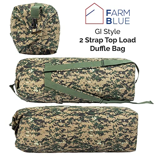 Farm Blue 2 Strap Top Load Non-Zipper Extra Large XL Military Duffel Bags - Heavy Duty Army Grade Cotton Canvas Duffle bags For Men, Women & Students - Tactical Gear Sack 22" x 38" Digital Camo - Image 4