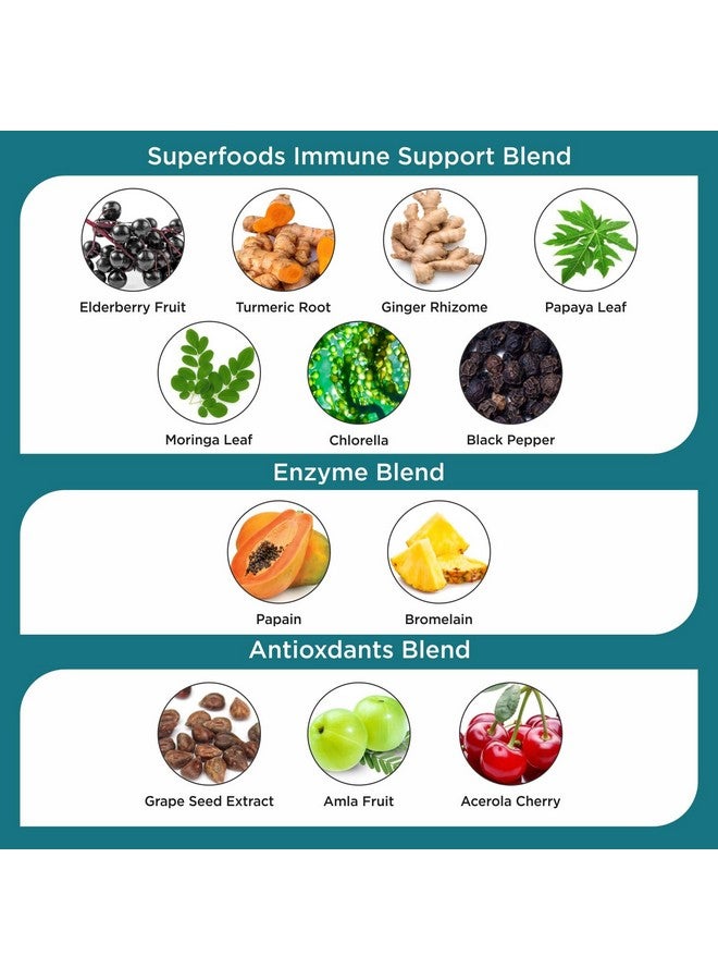Organic Veda Elderberry Turmeric Chlorophyll Immune Support Supplement - Superfoods Antioxidants, Green Vitamin C, Grape Seed Extract, Acerola, Moringa & Papaya Enzymes - 60 Vegan Capsules