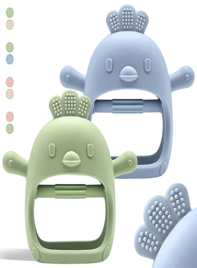 SADRUCHI Silicone & Wooden Baby Teether for 3+ Months, BPA-Free Food Grade Teething Toy with Wooden Ring, Soft Gum Soothing Chew Toy for Infants, Newborn Babies Boys & Girls (Baby Teether ( Green+Blue )) - Image 1