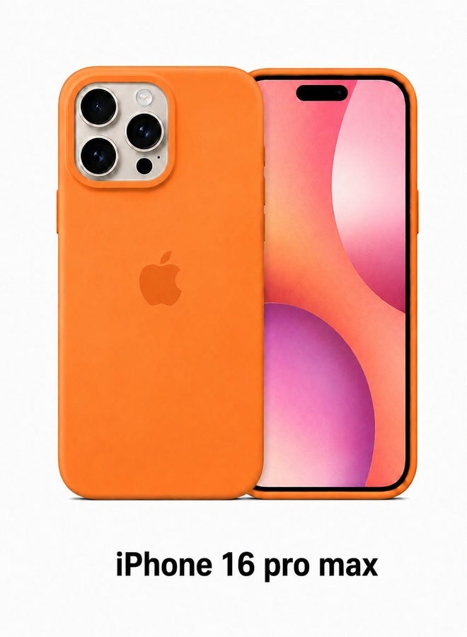 VR CREATIVE Apple iPhone 16 Pro Max Liquid Silicone Protective Case Cover with Microfiber Lining, Slim Shockproof Soft TPU Back Cover - Orange - Image 2