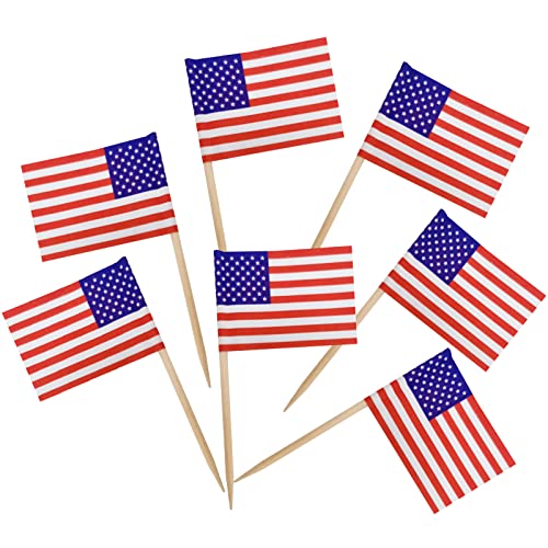 BLUETOP BLUE TOP 100 Pcs USA American Flag Toothpick FlagsSmall Toothpick Mini Stick Cupcake Toppers Olympic Games Celebration Party Decoration Celebration Cocktail picks for Party Bar Sport events - Image 1