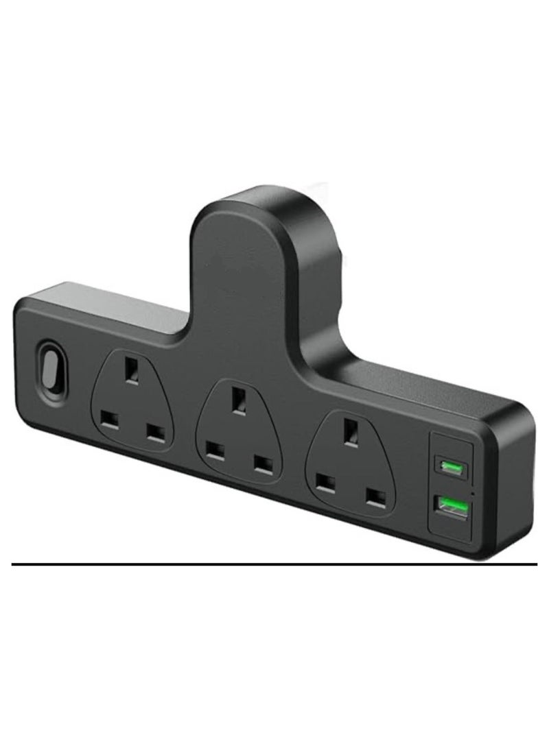 مقبس تمديد متعدد المقابس مع منفذ نوع C وUSB A و3 منافذ UK متعددة المنافذ الكهربائية، موسع قابس شاحن حائط عالي الامان، قاعدة شحن للمكتب والمنزل والمطبخ، اسود  - Image 1