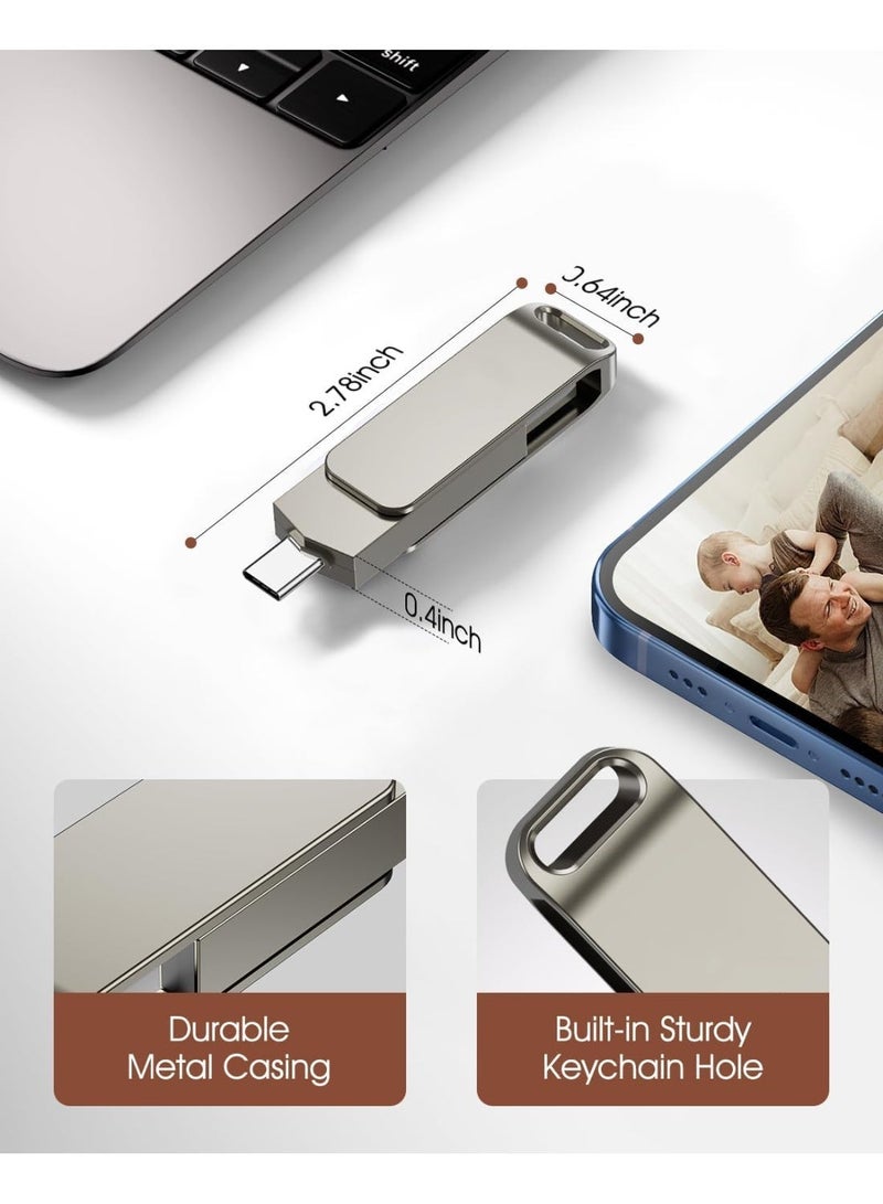M.A&F's 128GB USB-C Flash Drive, USB 3.1 OTG Dual-Port Memory Stick, Fast Data Transfer up to 100 MBPS, Sleek Metal Design, Portable Keychain, Compatible with Android, iOS Devices - Image 3