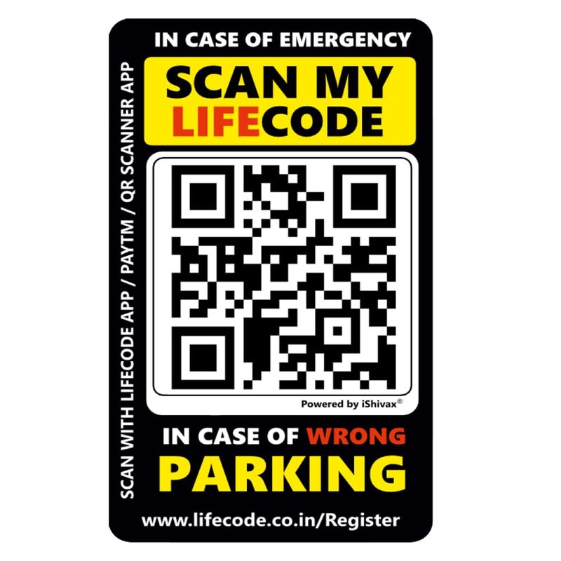 Lifecode (Pack of 2 Tags) Smart Security for Motorbike and Vehicles for Emergency or Wrong Parking Alert | Powered by QR Code Technology (Motorbike) - Image 1