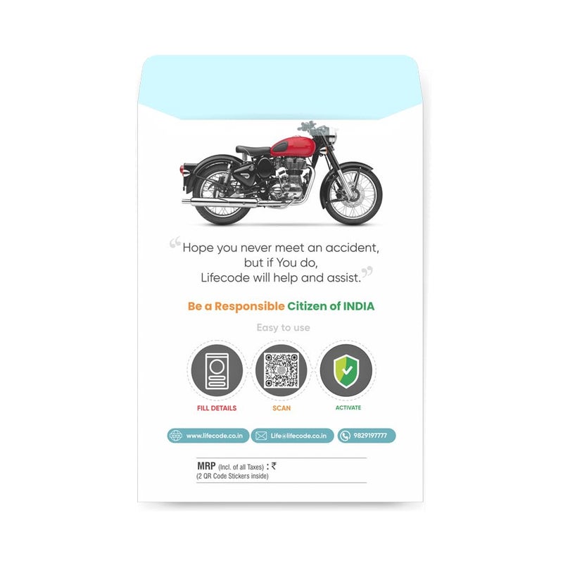 Lifecode (Pack of 2 Tags) Smart Security for Motorbike and Vehicles for Emergency or Wrong Parking Alert | Powered by QR Code Technology (Motorbike) - Image 3