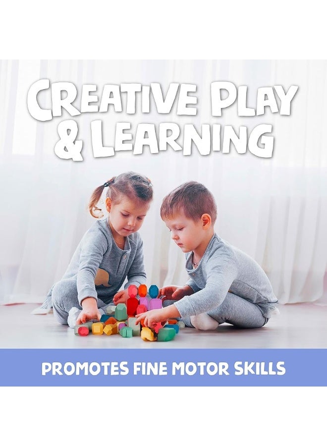 BUNMO Stacking Rocks 40pcs | Safe for Ages 1+ | Montessori Toys for 1 Year Old | Wooden Stacking Blocks for Kids 1+ | Stimulating Creative & Imaginative Play | Sensory Toddler Toys - Image 1