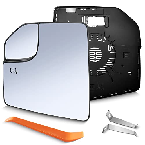 SNEMEEY Compatible with Ford F150 Driver Side Mirror Glass 2015 2016 2017 2018 2019 2020 2021, Left Heated Chrome View Mirror with Backing Plate, Blind Spot Convex Mirror with Rear Holder, FL3Z17K707A - Image 1