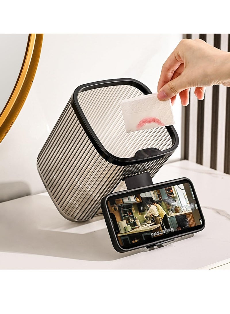 SYOSI Mini Transparent Countertop Trash Can, Tiny Garbage Bag Holder,  Desk Bin with Mobile Holder, Essential Small Garbage can Designed for Versatile use, Suitable for Home Kitchen Office (Black Grey)  - Image 1