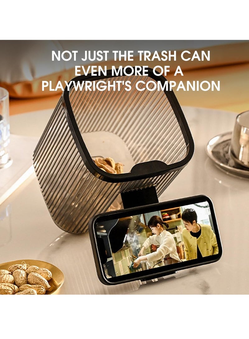 SYOSI Mini Transparent Countertop Trash Can, Tiny Garbage Bag Holder,  Desk Bin with Mobile Holder, Essential Small Garbage can Designed for Versatile use, Suitable for Home Kitchen Office (Black Grey)  - Image 3
