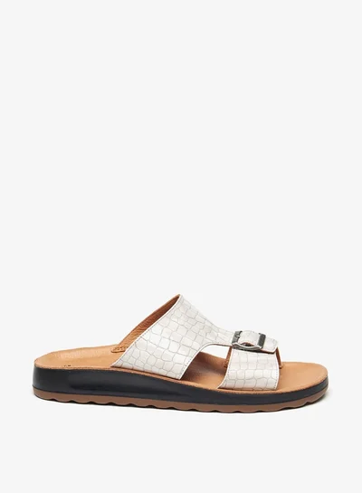 لو كونفورت Men's Textured Slip-On Arabic Sandals with Buckle Detail