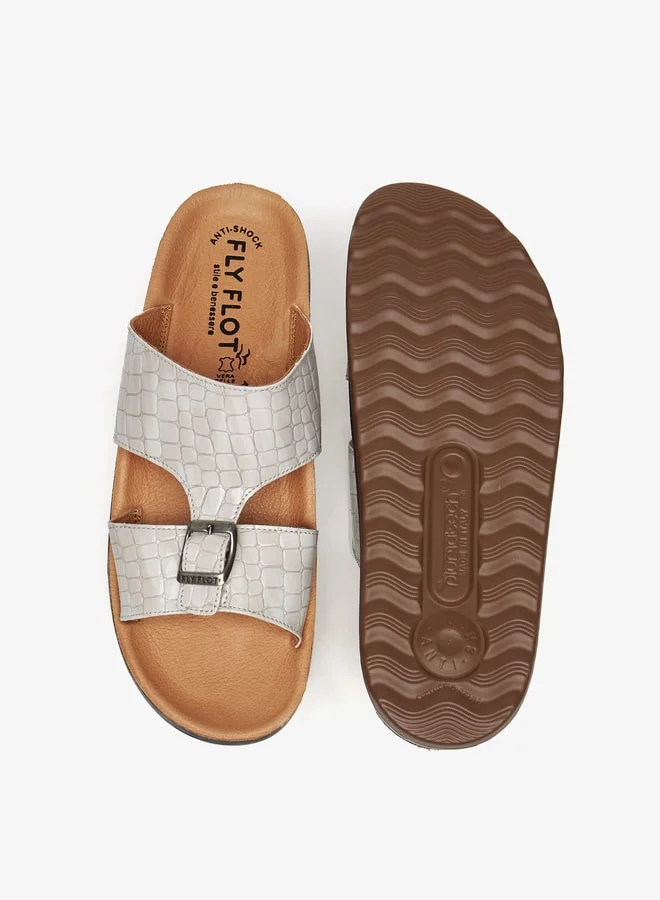 لو كونفورت Men's Textured Slip-On Arabic Sandals with Buckle Detail