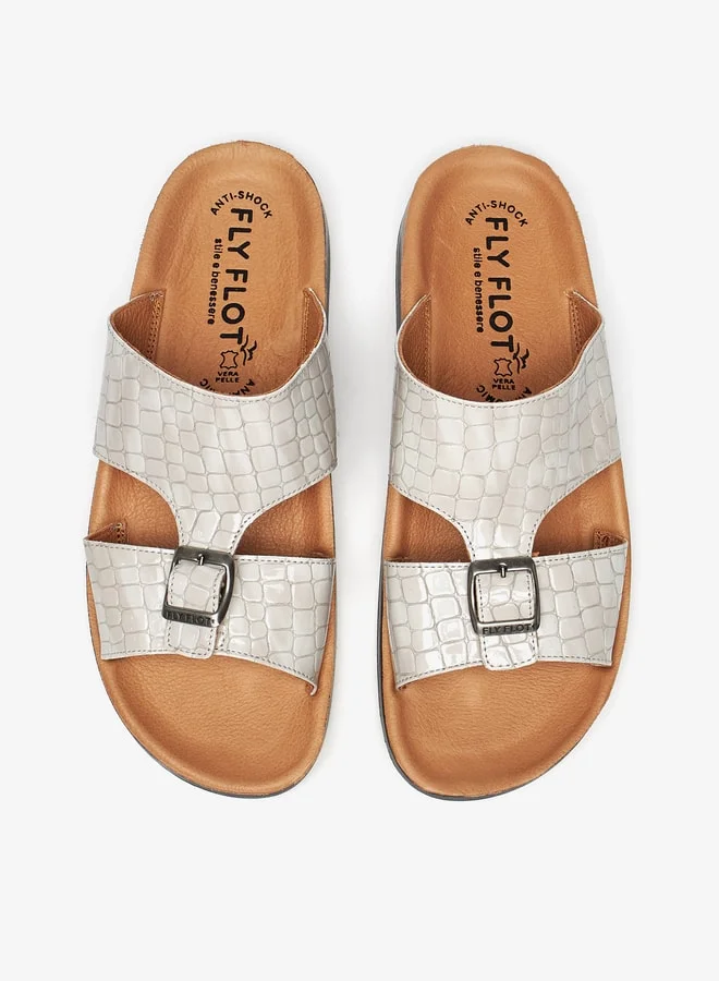 لو كونفورت Men's Textured Slip-On Arabic Sandals with Buckle Detail