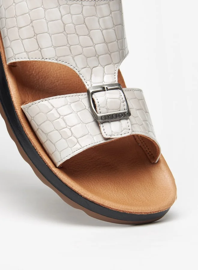 لو كونفورت Men's Textured Slip-On Arabic Sandals with Buckle Detail