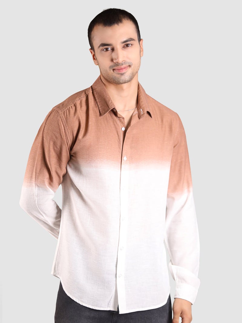 Beyoung Brown Cotton Ombre Shirt - Image 1