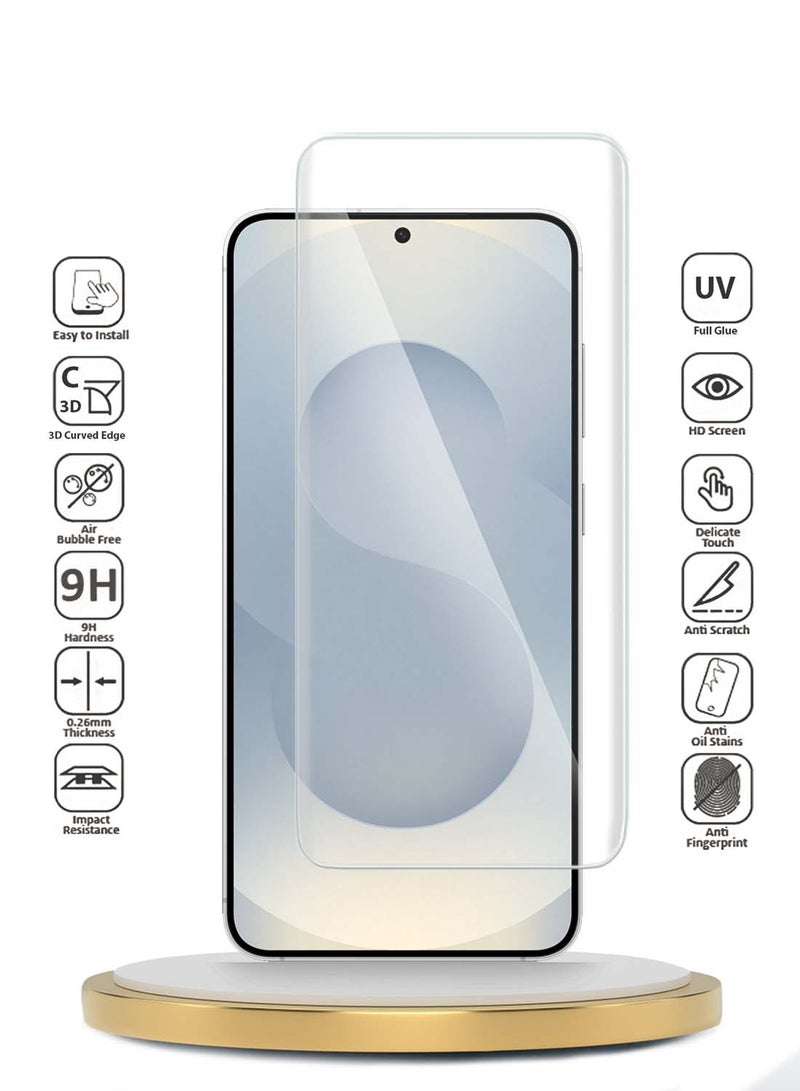 Wtech Samsung Galaxy S25+ 5G 2025 Premium Curved Edges UV Full Glue Full Cover Tempered Glass Screen Protector - Clear - Image 2